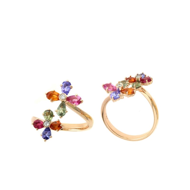 14 Karat Rose Gold Multi Tourmaline And Diamond Ring